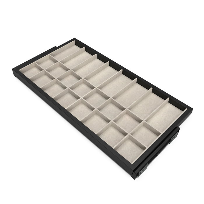 Emuca Kit de cajón organizador y bastidor de guías con cierre suave para armarios, regulable, módulo 900mm, Negro texturizado y gris piedra Emuca Kit de cajón organizador y bastidor de guías con cierre suave para armarios, regulable, módulo 900mm, Negro texturizado y gris piedra