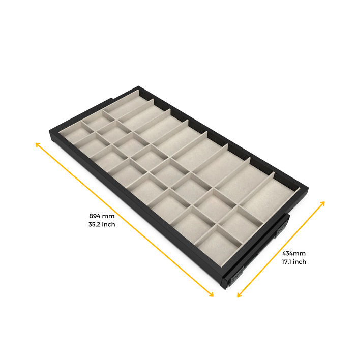 Emuca Kit de cajón organizador y bastidor de guías con cierre suave para armarios, regulable, módulo 900mm, Negro texturizado y gris piedra Emuca Kit de cajón organizador y bastidor de guías con cierre suave para armarios, regulable, módulo 900mm, Negro texturizado y gris piedra