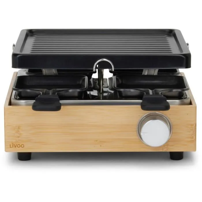 Livoo Raclette para 4 personas DOC311 800W con Bandeja Grill Antihaderente y Termostato Regulable