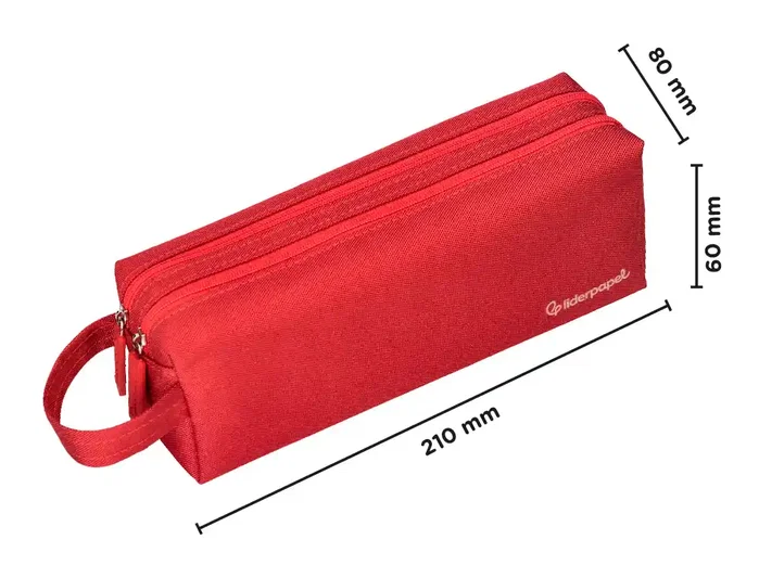 Liderpapel Estuche portatodo Classic rectangular con asa, 2 cremalleras, rojo