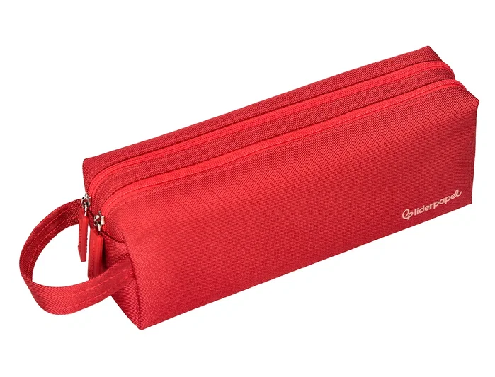 Liderpapel Estuche portatodo Classic rectangular con asa, 2 cremalleras, rojo