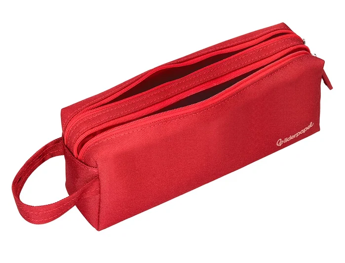 Liderpapel Estuche portatodo Classic rectangular con asa, 2 cremalleras, rojo