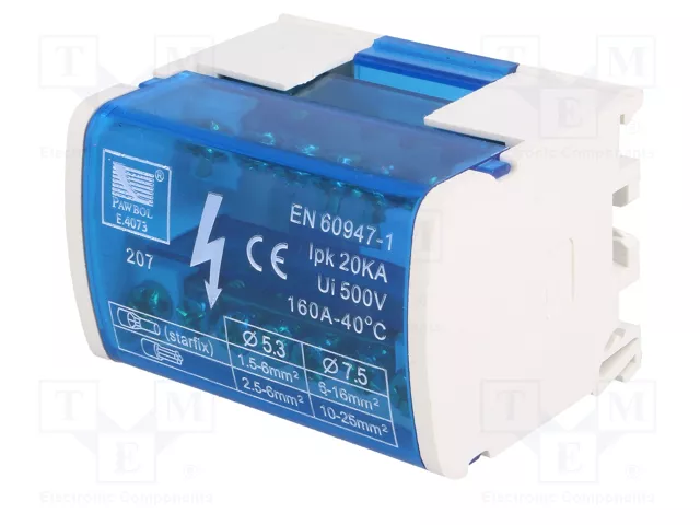 PAWBOL Bloque de distribución de 160A 500V con 14 bornas