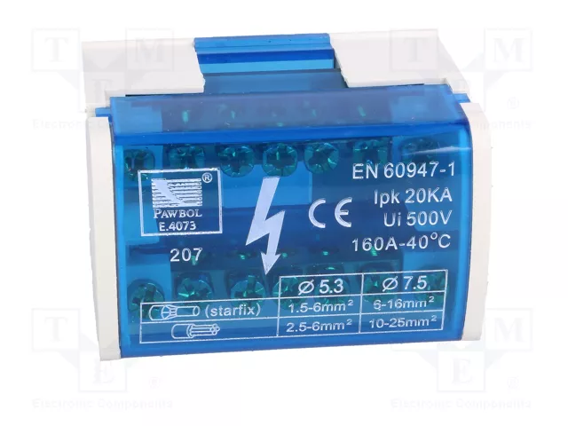 PAWBOL Bloque de distribución de 160A 500V con 14 bornas