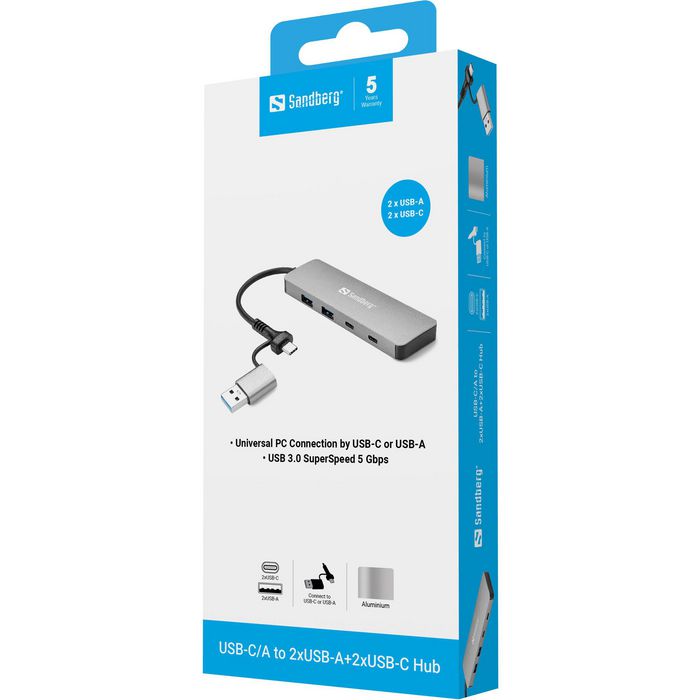 Sandberg Hub USB-C/A a 2xUSB-A y 2xUSB-C 5 Gbit/s Sandberg Hub USB-C/A a 2xUSB-A y 2xUSB-C 5 Gbit/s