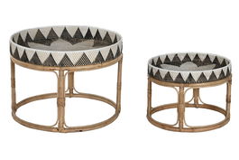 DKD Home Decor Fibre indo 24 Mesa Centro Set de 2 Ratan 70 x 55 x 70 cm