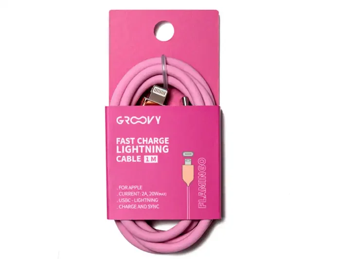GROOVY Cable USB-C a Lightning de 1 m Rosa Pantone C672 de alto rendimiento 2,0A