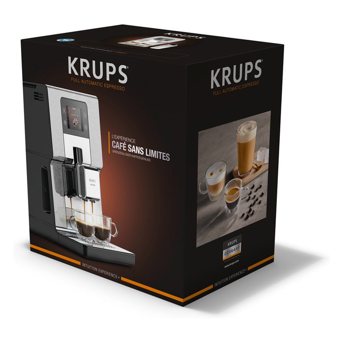 Krups EA877D10 Intuition Experience+ Máquina Espresso Automática, 3L, Molinillo de Granos Integrado, 1550W, Negro y Acero Pulido