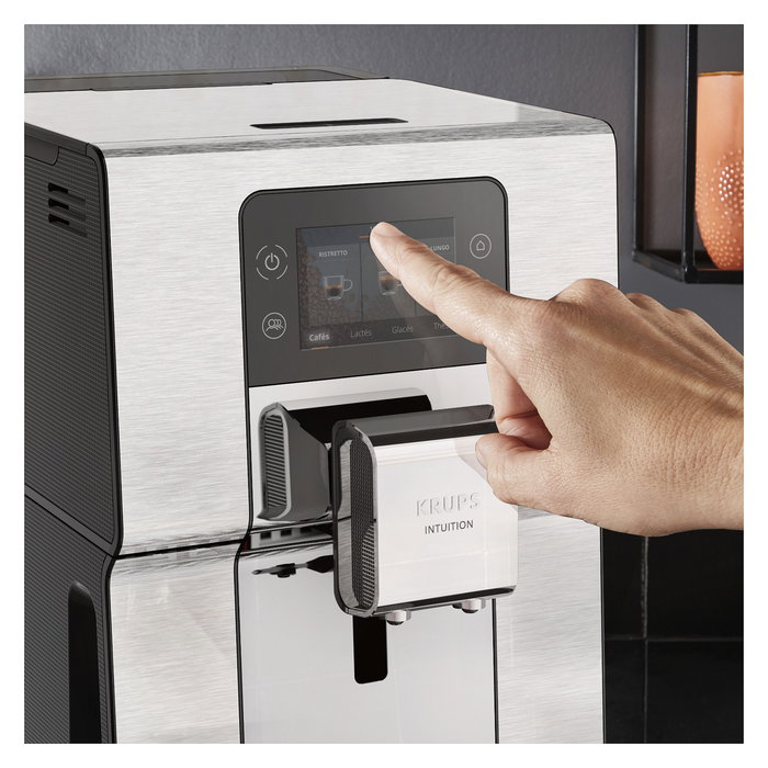 Krups EA877D10 Intuition Experience+ Máquina Espresso Automática, 3L, Molinillo de Granos Integrado, 1550W, Negro y Acero Pulido