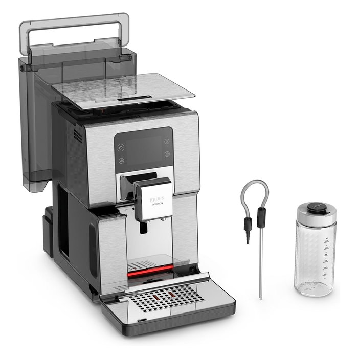 Krups EA877D10 Intuition Experience+ Máquina Espresso Automática, 3L, Molinillo de Granos Integrado, 1550W, Negro y Acero Pulido