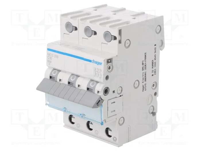 Hager MCS316 Disyuntor 3 polos 6kA C-16A Quick Connect 3M Hager MCS316 Disyuntor 3 polos 6kA C-16A Quick Connect 3M