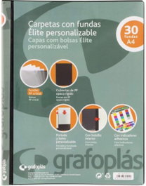 GRAFOPLAS Carpeta Personalizable Elite A4 con 30 Fundas Soldadas Negro