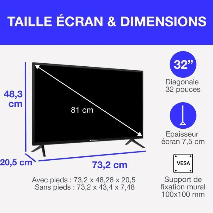 Continental Edison Televisor HD 32" (81 cm) Smart Vidaa Wifi Bluetooth CELED32SVHD25B6