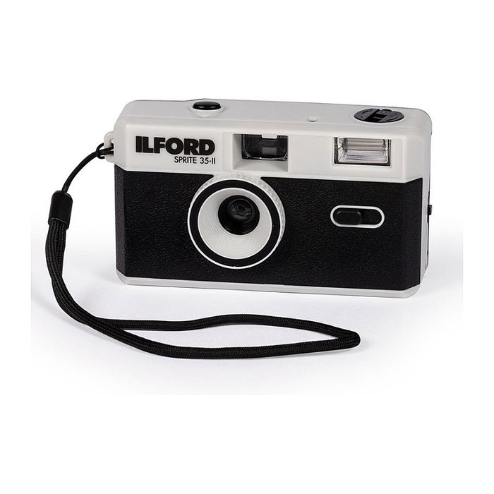 Ilford Sprite 35 II - Cámara Analógica Compacta de 35 mm, Negro y Plata, con Flash Integrado