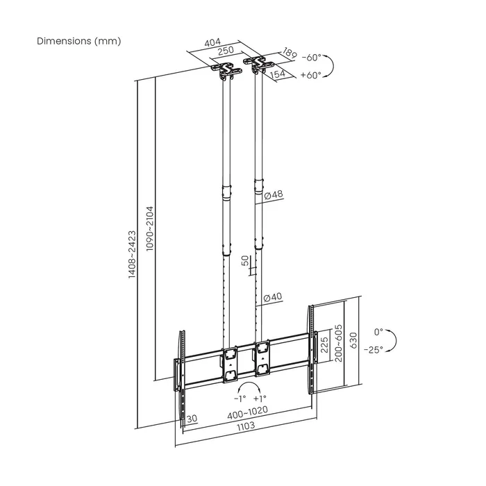 Aisens CT120TLE-395 Soporte de Techo para TV/Monitor 60-120 pulgadas, 120kg
