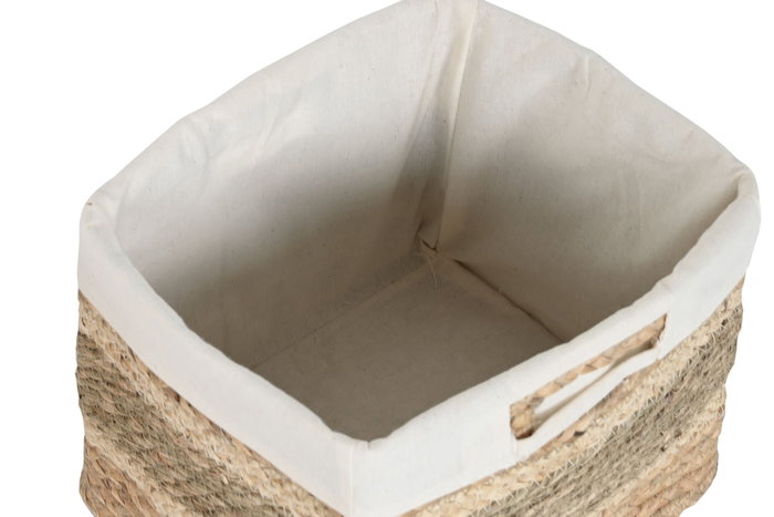 DKD Home Decor Set de 3 Cestas de Seagrass y Tela Natural 40x33x28 cm