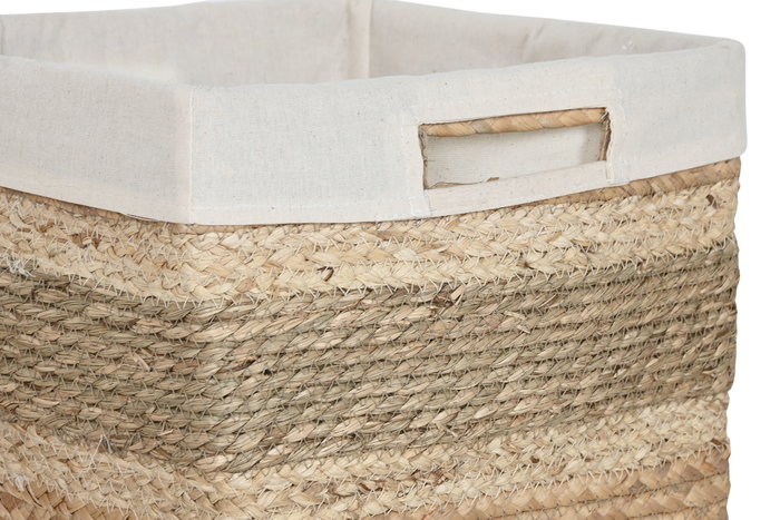DKD Home Decor Set de 3 Cestas de Seagrass y Tela Natural 40x33x28 cm