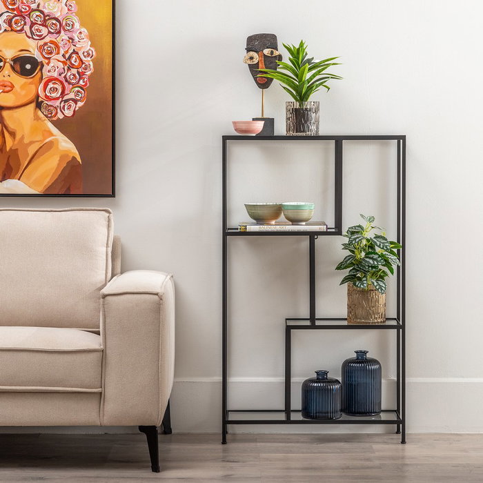 Estantería Negro Metal-Cristal 65 X 25 X 110 cm