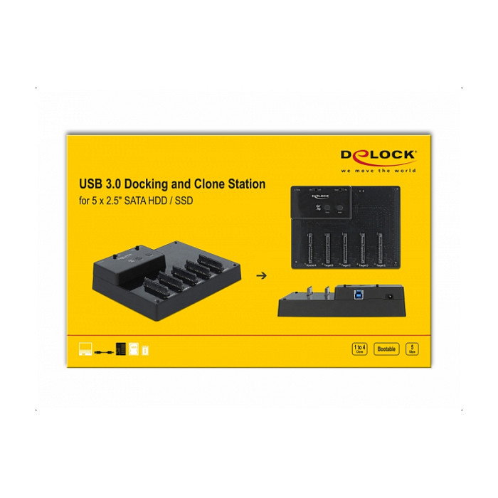 DeLOCK Estación de acoplamiento y clonación para 5 x SATA HDD/SSD de 2.5 pulg. USB 5 Gbps DeLOCK Estación de acoplamiento y clonación para 5 x SATA HDD/SSD de 2.5 pulg. USB 5 Gbps