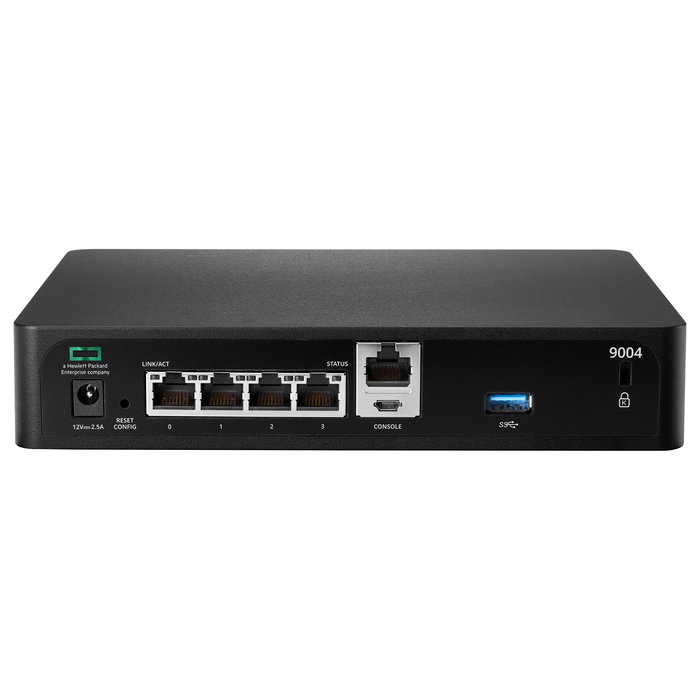 HPE Aruba Networking 9004 Gateway RW 4-Puertos GbE RJ45 para 32 APs, 2048 Clientes VPN, 100/1000 Mbit/s, Soporte VLAN, 3DES/AES