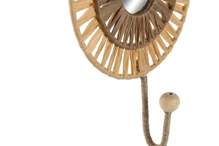 DKD Home Decor Perchero Pared Boho Natural Metal Rafia 6 x 20 x 16 cm Set de 3