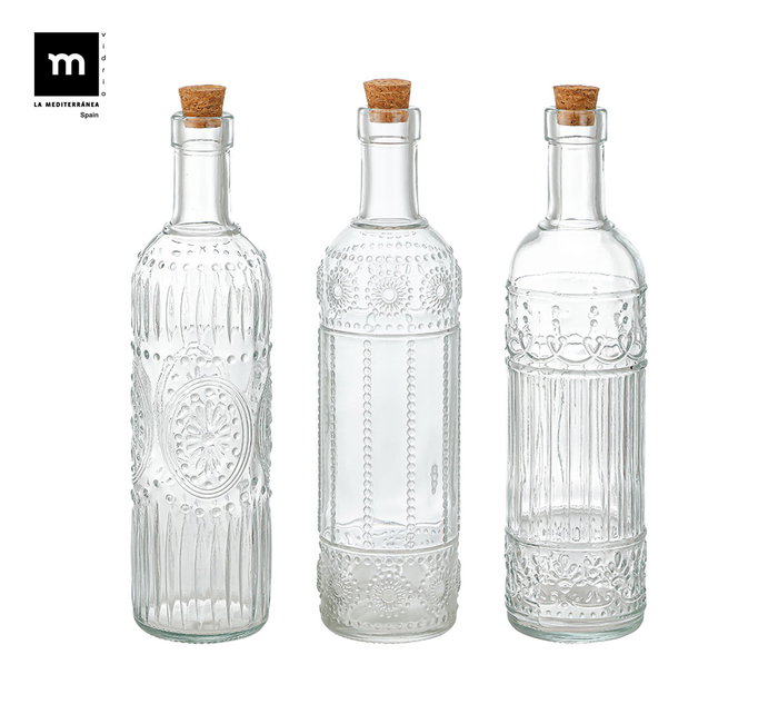 La Mediterran Botella de Vidrio Transparente con Tapa de Corcho 3 Sellos 1L 8x31.5 cm (12 Unidades)