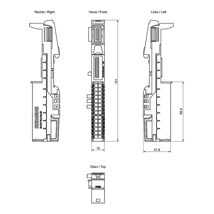 Siemens 6ES7193-6BP20-0DA0 SIMATIC ET 200SP Baseunit BU15-P16+A10+2D