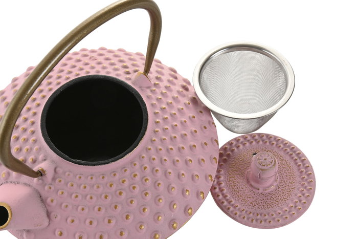 DKD Home Decor Tetera Oriental Blanco Rosa Hierro Colado/Inox 500ml (2 Unidades) 15.5 x 12.5 x 16 cm