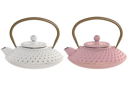 DKD Home Decor Tetera Oriental Blanco Rosa Hierro Colado/Inox 500ml (2 Unidades) 15.5 x 12.5 x 16 cm