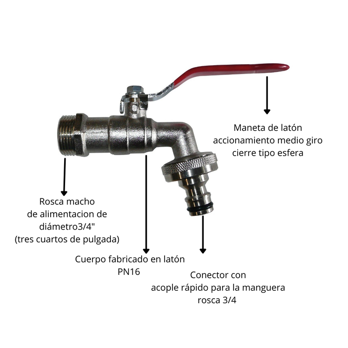 Riegolux Grifo Esfera 3/4'' con Acople Rápido