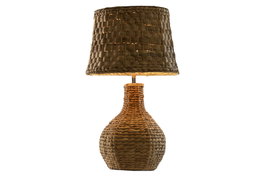 DKD Home Decor Lámpara de Sobremesa Fibra y Metal Natural 38x38x66 cm