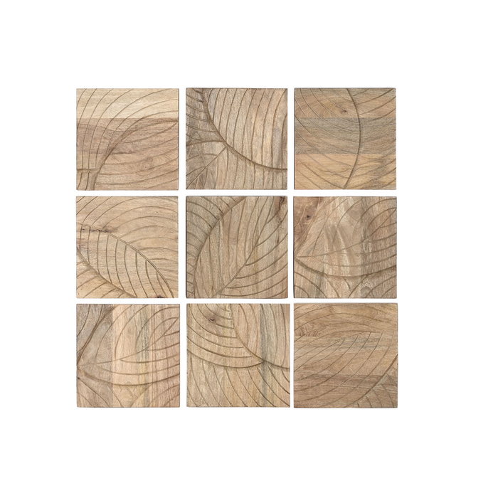 DKD Home Decor Set de Decoración de Pared de 9 Piezas de Hojas en MDF y Mango