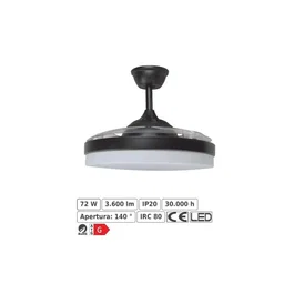 Marca por definir Ventilador de techo Tahiti 1060 mm con motor DC, 6 velocidades y luz LED en negro