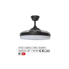Ventilador de Techo 1060 mm con Mando a Distancia, 6 Velocidades, Motor DC, Luz LED Integrada, Acabado en Negro