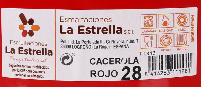 La Estrella Cacerola Esmaltada con Tapa, Color Rojo, Diámetro 28 cm - Modelo para Cocina de 10.68 kg (6 Unidades)