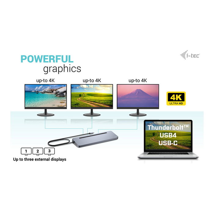 I-tec USB-C Ergo 3x LCD Dock Metal Ergonómico 4K con PD 100 W I-tec USB-C Ergo 3x LCD Dock Metal Ergonómico 4K con PD 100 W