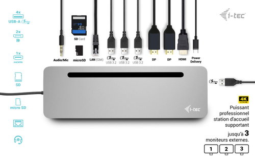 I-TEC USB-C Metálico Ergonómico 4K 3 Pantallas 2 DisplayPort 1 HDMI LAN Audio Power Delivery 100W I-TEC USB-C Metálico Ergonómico 4K 3 Pantallas 2 DisplayPort 1 HDMI LAN Audio Power Delivery 100W