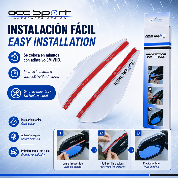 Occ Sport OCCDEC021 Protector de Lluvia Traslúcido para Espejo Retrovisor Lateral - Pack de 2, de PVC
