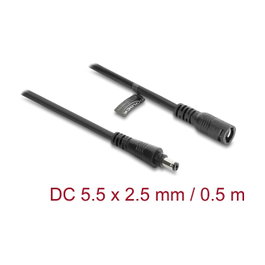 DeLOCK Cable de extensión DC 5,5 x 2,5 mm con bloqueo de bayoneta, 0,5 m, Negro
