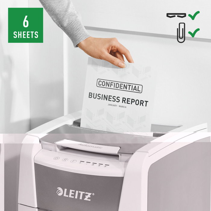 Leitz IQ 100 Autofeed P5 Blanca, Destructora de Documentos Nivel de Seguridad 5