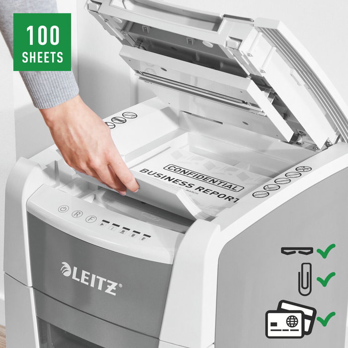 Leitz IQ 100 Autofeed P5 Blanca, Destructora de Documentos Nivel de Seguridad 5