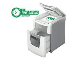 Leitz IQ 100 Autofeed P5 Destructora Automática de Papel para Pequeña Oficina, 100 Hojas, Nivel Seguridad P5, Blanca