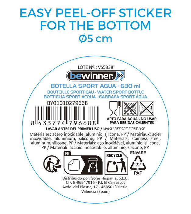 Bewinner Botella Deportiva de Aluminio 630 ml, 24 x 6.6 cm - Reutilizable (12 Unidades)