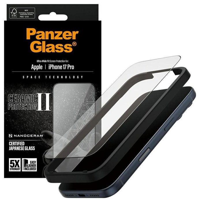 PanzerGlass Ceramic II Protector de Pantalla para iPhone 17 Pro Ultra-Wide Fit