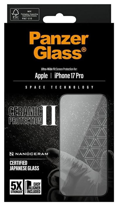 PanzerGlass Ceramic II Protector de Pantalla para iPhone 17 Pro Ultra-Wide Fit