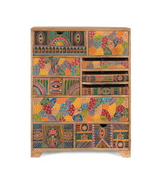 GINER Y COLOMER Aparador Alto de Madera de Mango 10 Cajones, Estilo Bohemio Artesanal Pintado a Mano, 90 cm Alto x 70 cm Largo x 30 cm Ancho