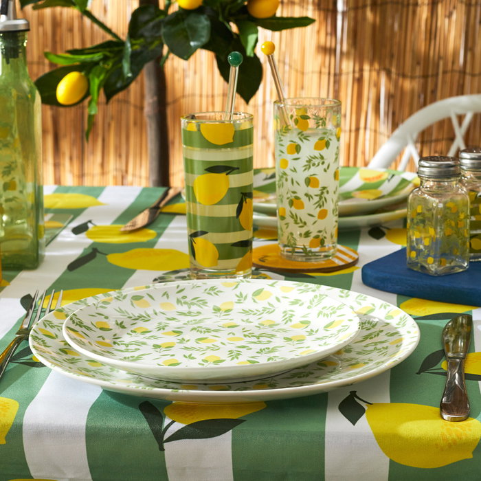 Home Deco Factory Bain De Soleil Plato Postre, Estampado Limones, Diámetro 20 cm Home Deco Factory Bain De Soleil Plato Postre, Estampado Limones, Diámetro 20 cm