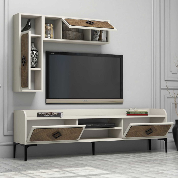 Hanah Home Samba - Mueble de Salón Completo Nogal y Crema