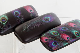 DKD Home Decor Funda para Gafas Peacock Glam Negro Multicolor 7 x 5.5 x 16 cm (12 Unidades)