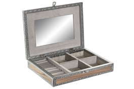 DKD Home Decor Joyero Árabe Plateado Gris Marrón Madera Aluminio 28 x 20 x 5 cm (2 Unidades) con Elefante